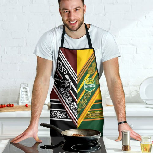 Rugby New Zealand and Australia Apron Burgundy Koru Geometric with Aboriginal Chevron Sport Style