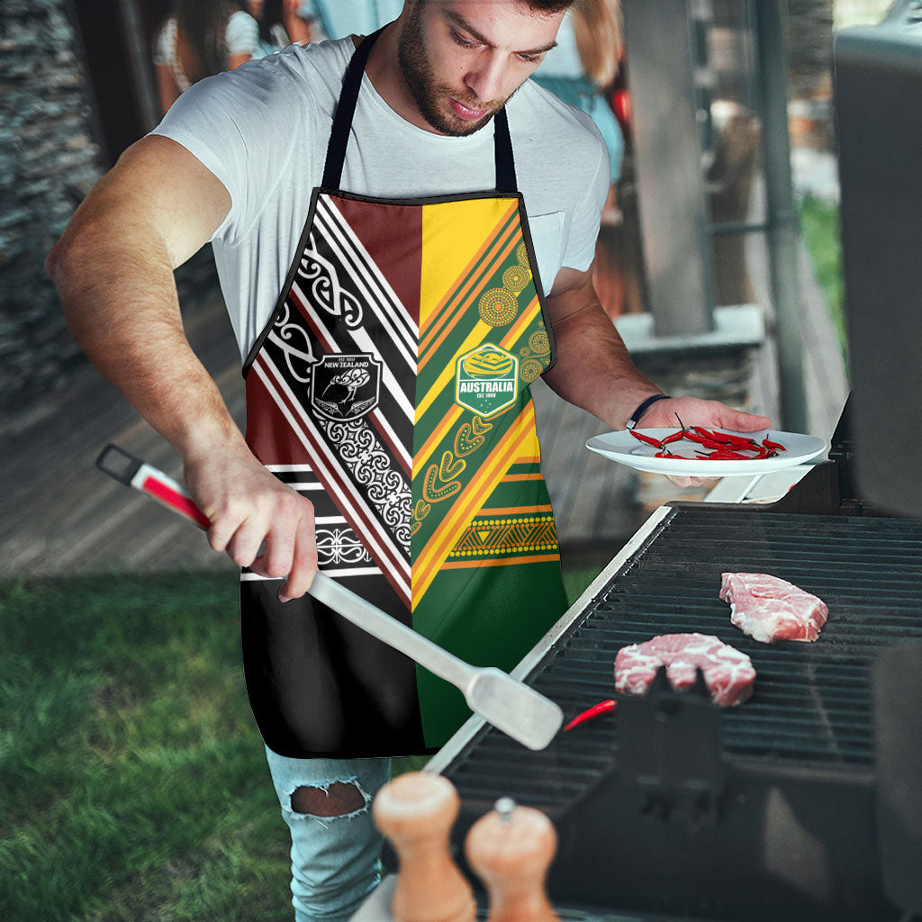 Rugby New Zealand and Australia Apron Burgundy Koru Geometric with Aboriginal Chevron Sport Style