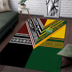Rugby New Zealand and Australia Area Rug Burgundy Koru Geometric with Aboriginal Chevron Sport Style