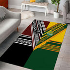 Rugby New Zealand and Australia Area Rug Burgundy Koru Geometric with Aboriginal Chevron Sport Style
