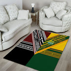 Rugby New Zealand and Australia Area Rug Burgundy Koru Geometric with Aboriginal Chevron Sport Style