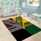 Rugby New Zealand and Australia Area Rug Burgundy Koru Geometric with Aboriginal Chevron Sport Style