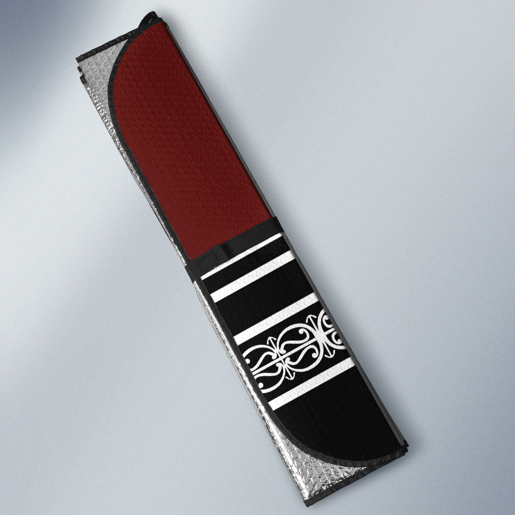 Rugby New Zealand and Australia Auto Sun Shade Burgundy Koru Geometric with Aboriginal Chevron Sport Style