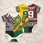 Custom Rugby New Zealand and Australia Baby Onesie Burgundy Koru Geometric with Aboriginal Chevron Sport Style