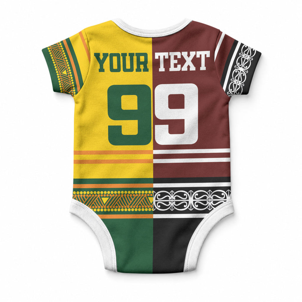 Custom Rugby New Zealand and Australia Baby Onesie Burgundy Koru Geometric with Aboriginal Chevron Sport Style