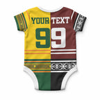 Custom Rugby New Zealand and Australia Baby Onesie Burgundy Koru Geometric with Aboriginal Chevron Sport Style