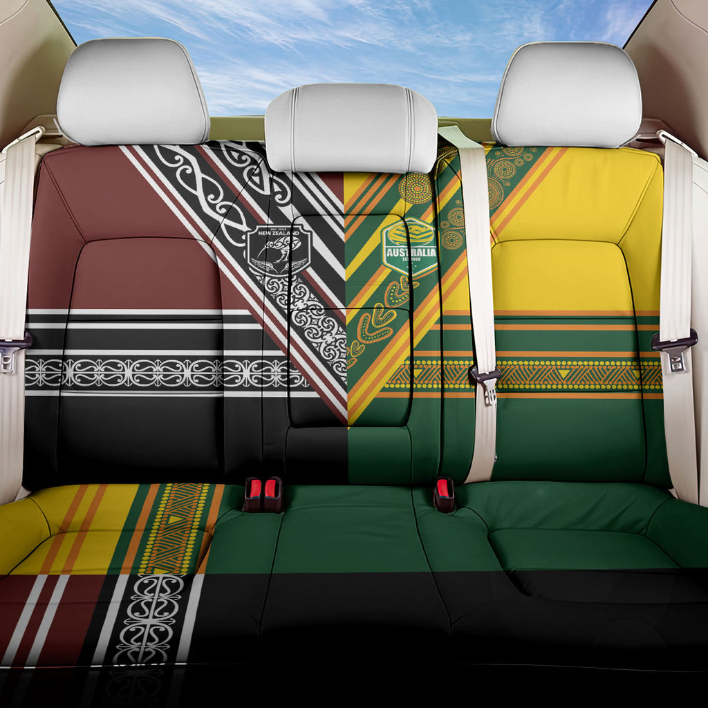 Rugby New Zealand and Australia Back Car Seat Cover Burgundy Koru Geometric with Aboriginal Chevron Sport Style