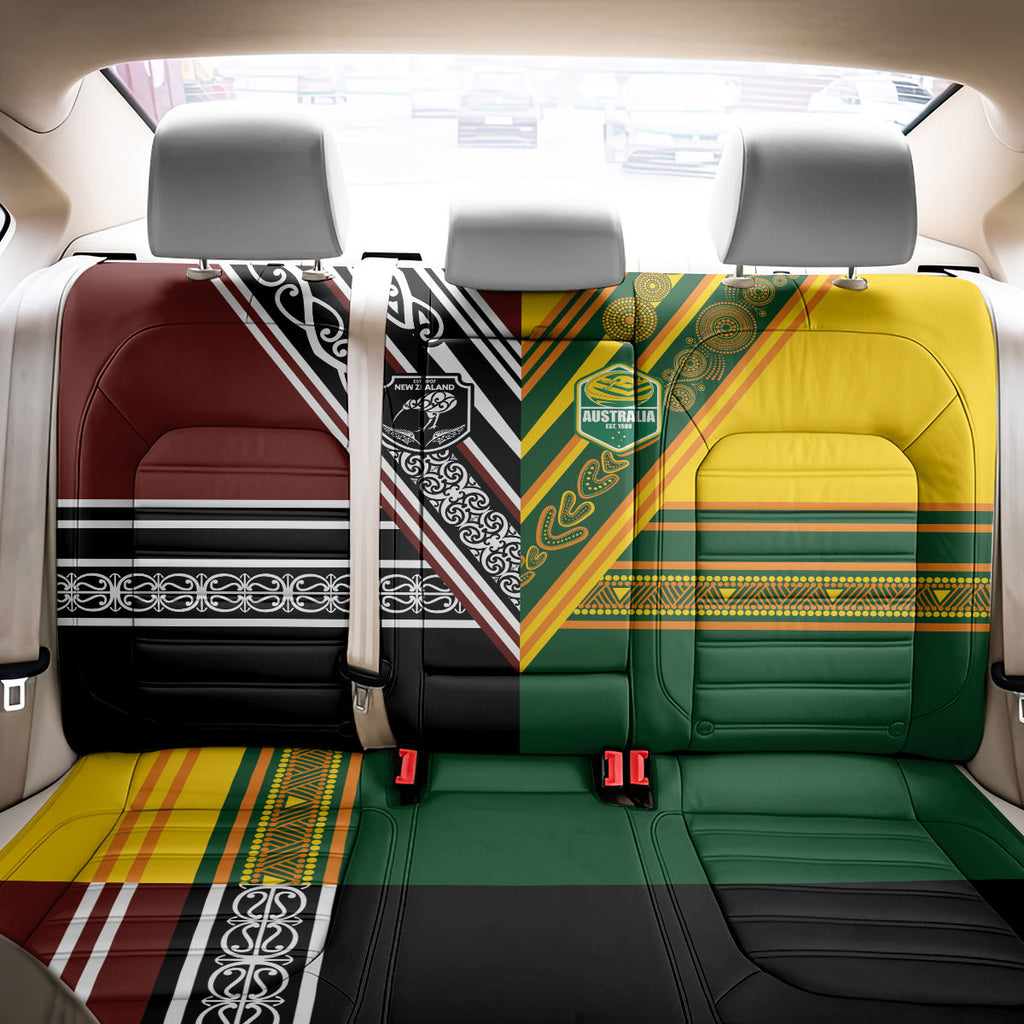 Rugby New Zealand and Australia Back Car Seat Cover Burgundy Koru Geometric with Aboriginal Chevron Sport Style