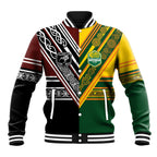 Custom Rugby New Zealand and Australia Baseball Jacket Burgundy Koru Geometric with Aboriginal Chevron Sport Style