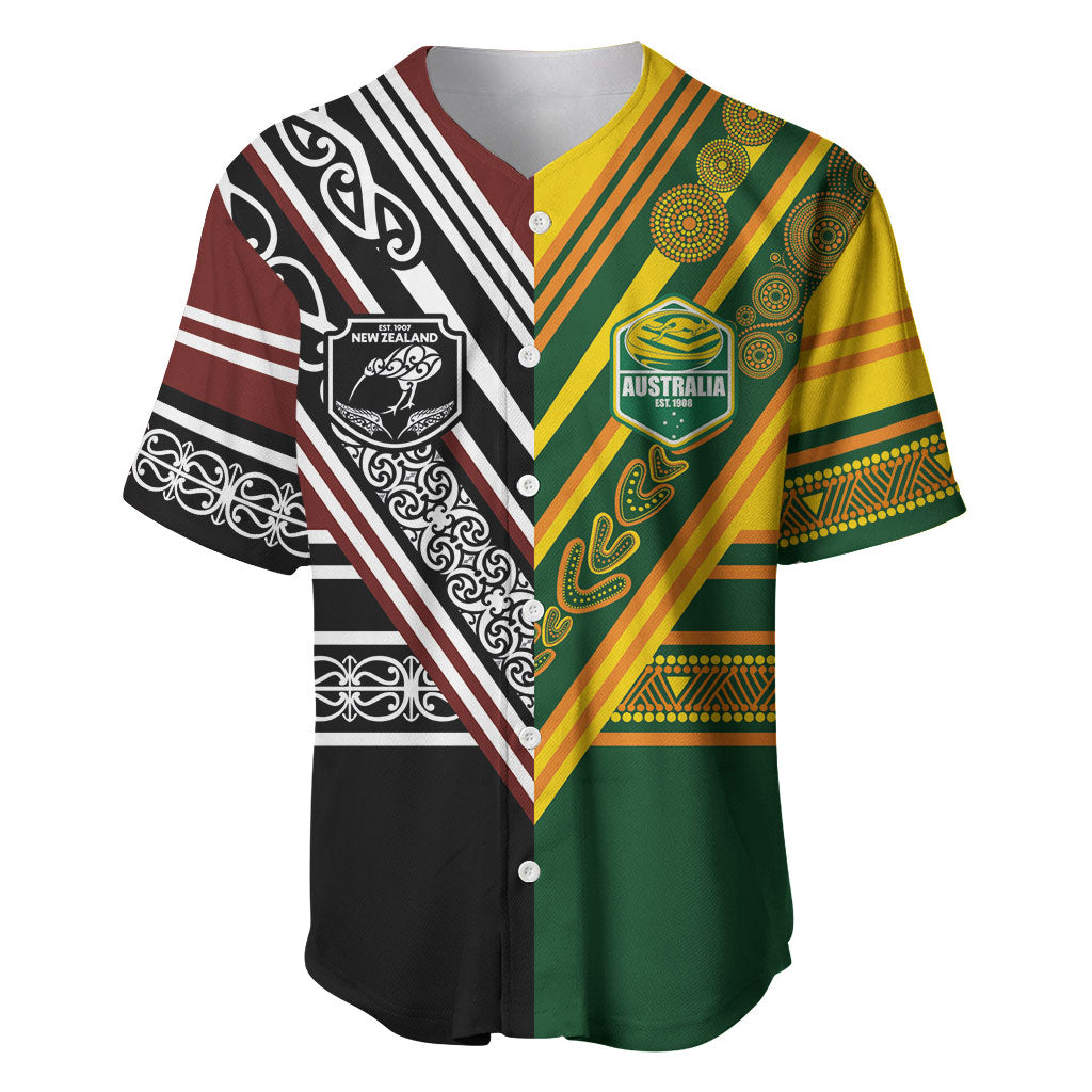 Custom Rugby New Zealand and Australia Baseball Jersey Burgundy Koru Geometric with Aboriginal Chevron Sport Style