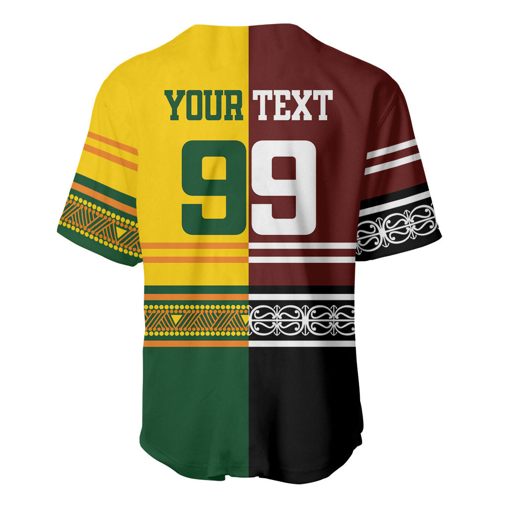 Custom Rugby New Zealand and Australia Baseball Jersey Burgundy Koru Geometric with Aboriginal Chevron Sport Style