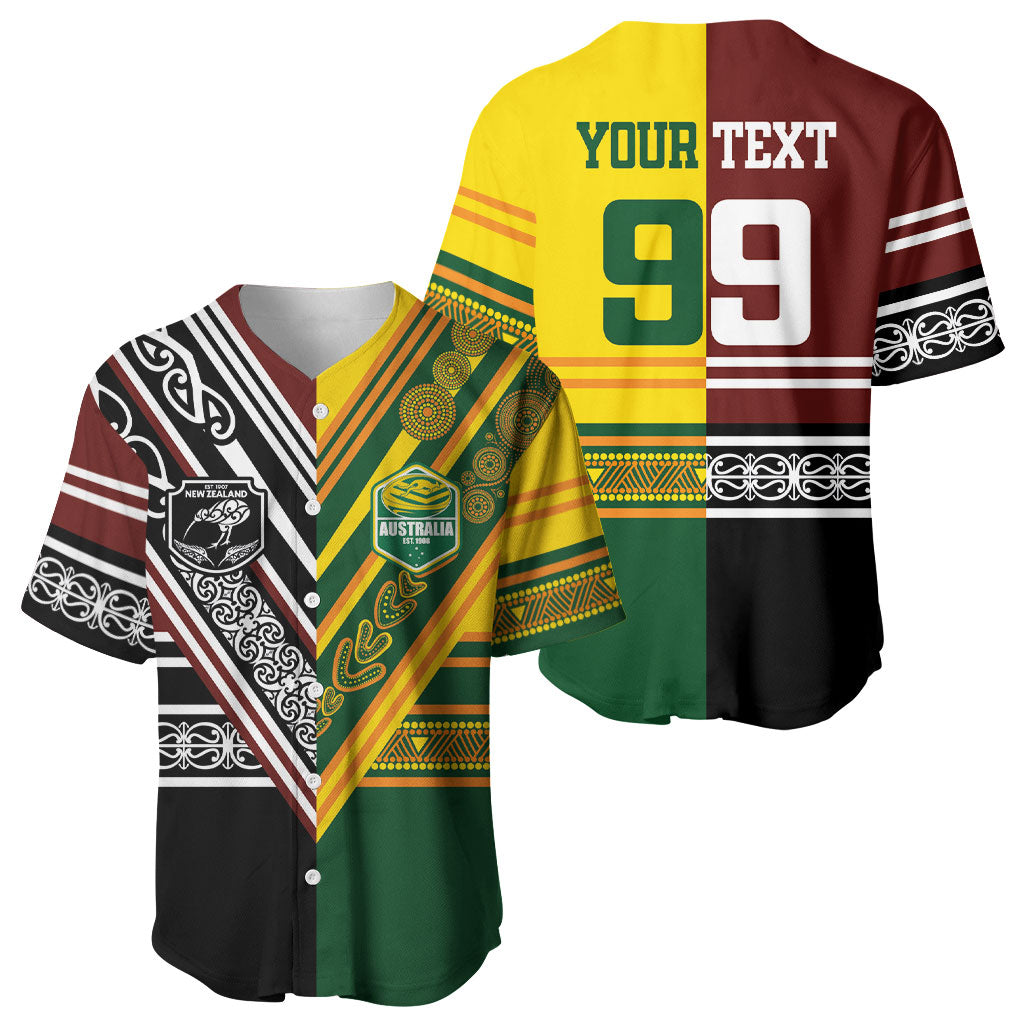 Custom Rugby New Zealand and Australia Baseball Jersey Burgundy Koru Geometric with Aboriginal Chevron Sport Style