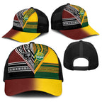 New Zealand and Australia Rugby Baseball Net Cap Burgundy Koru Geometric with Aboriginal Chevron Sport Style