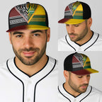 New Zealand and Australia Rugby Baseball Net Cap Burgundy Koru Geometric with Aboriginal Chevron Sport Style