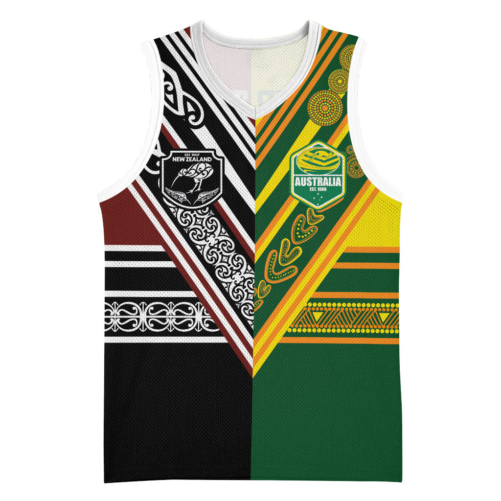 Custom Rugby New Zealand and Australia Basketball Jersey Burgundy Koru Geometric with Aboriginal Chevron Sport Style