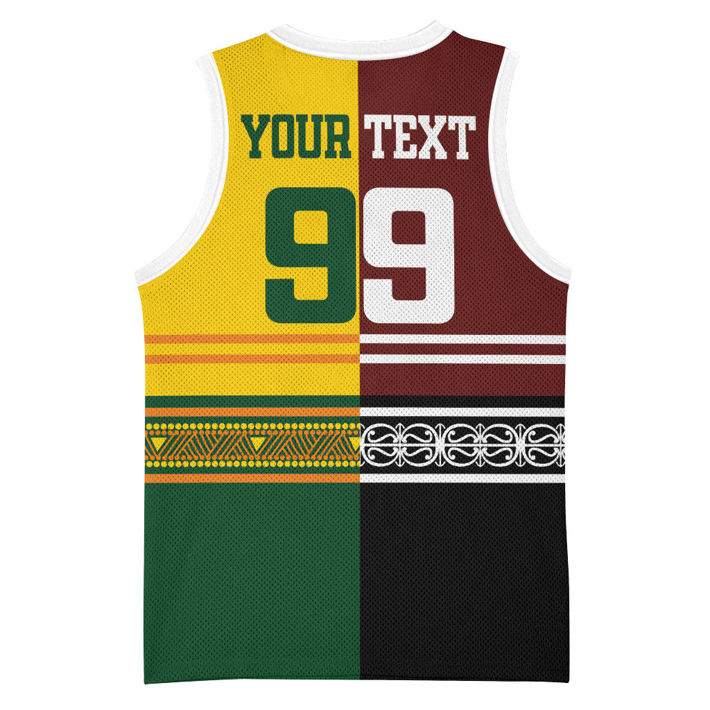 Custom Rugby New Zealand and Australia Basketball Jersey Burgundy Koru Geometric with Aboriginal Chevron Sport Style