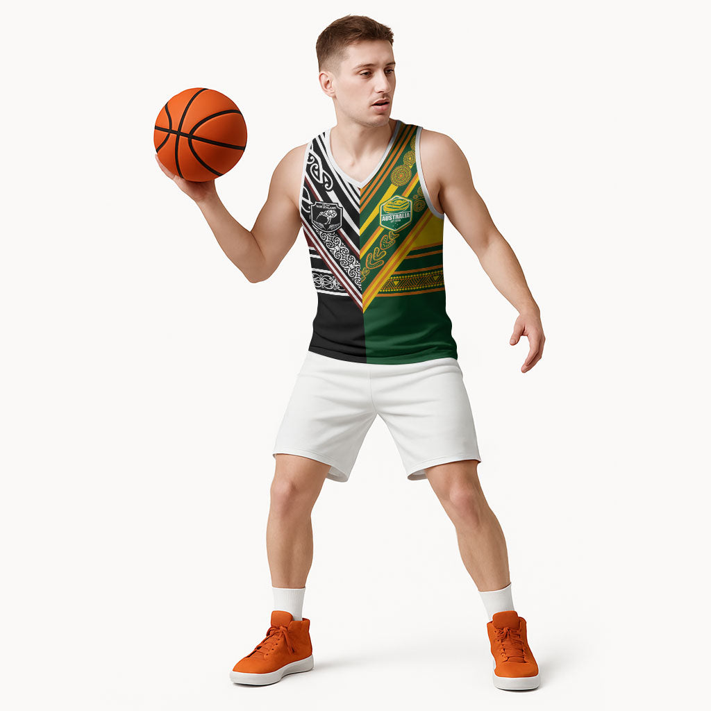 Custom Rugby New Zealand and Australia Basketball Jersey Burgundy Koru Geometric with Aboriginal Chevron Sport Style