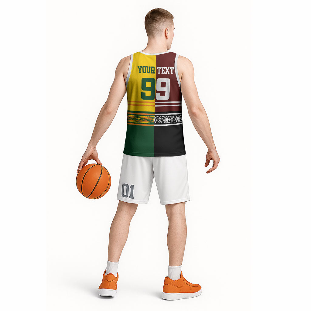 Custom Rugby New Zealand and Australia Basketball Jersey Burgundy Koru Geometric with Aboriginal Chevron Sport Style