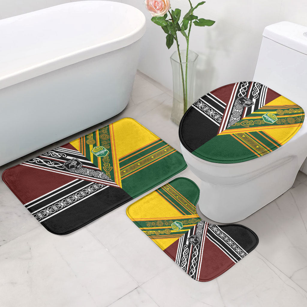 Rugby New Zealand and Australia Bathroom Set Burgundy Koru Geometric with Aboriginal Chevron Sport Style