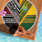 Rugby New Zealand and Australia Beach Blanket Burgundy Koru Geometric with Aboriginal Chevron Sport Style