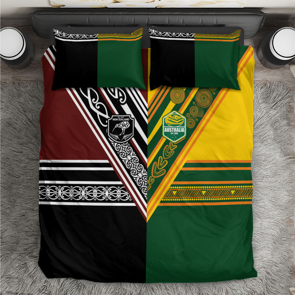 Rugby New Zealand and Australia Bedding Set Burgundy Koru Geometric with Aboriginal Chevron Sport Style