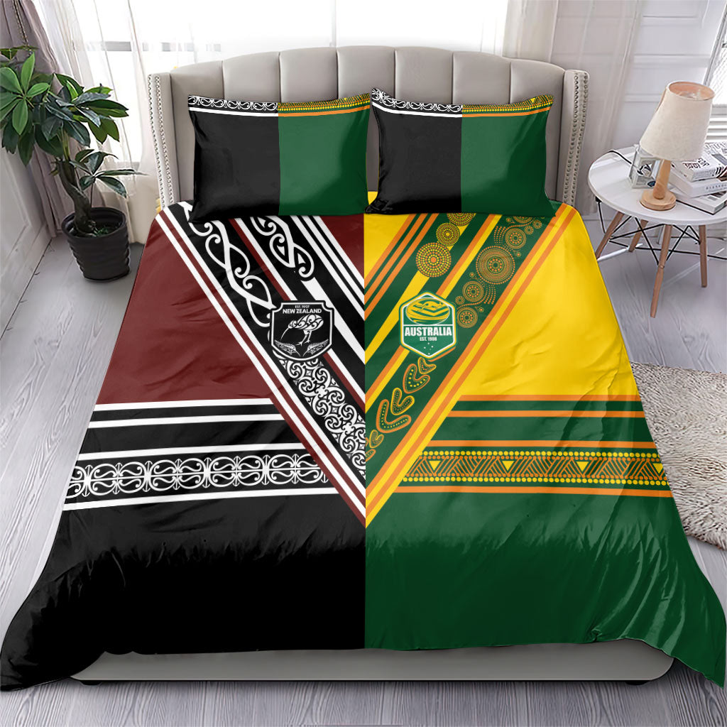 Rugby New Zealand and Australia Bedding Set Burgundy Koru Geometric with Aboriginal Chevron Sport Style