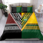 Rugby New Zealand and Australia Bedding Set Burgundy Koru Geometric with Aboriginal Chevron Sport Style