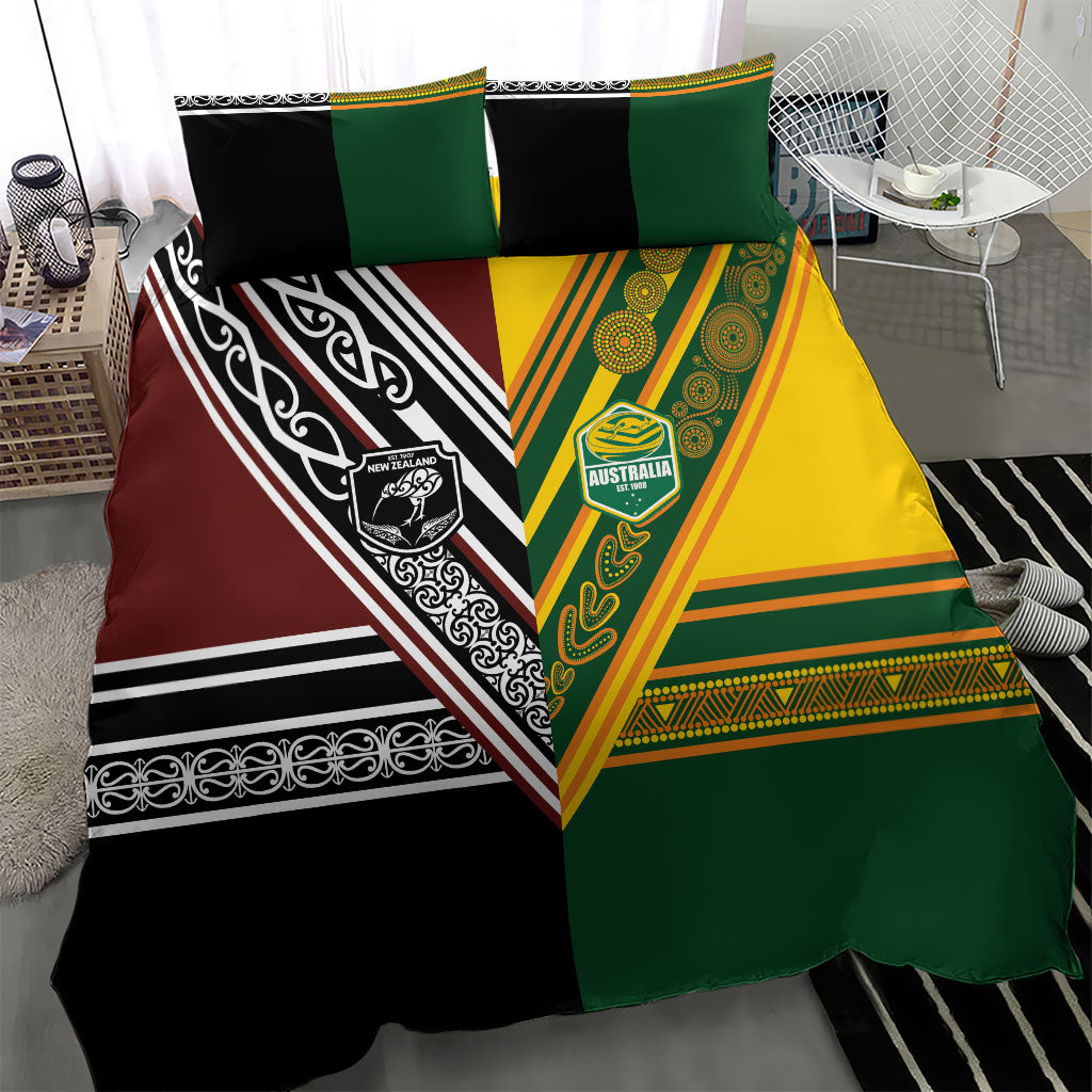 Rugby New Zealand and Australia Bedding Set Burgundy Koru Geometric with Aboriginal Chevron Sport Style