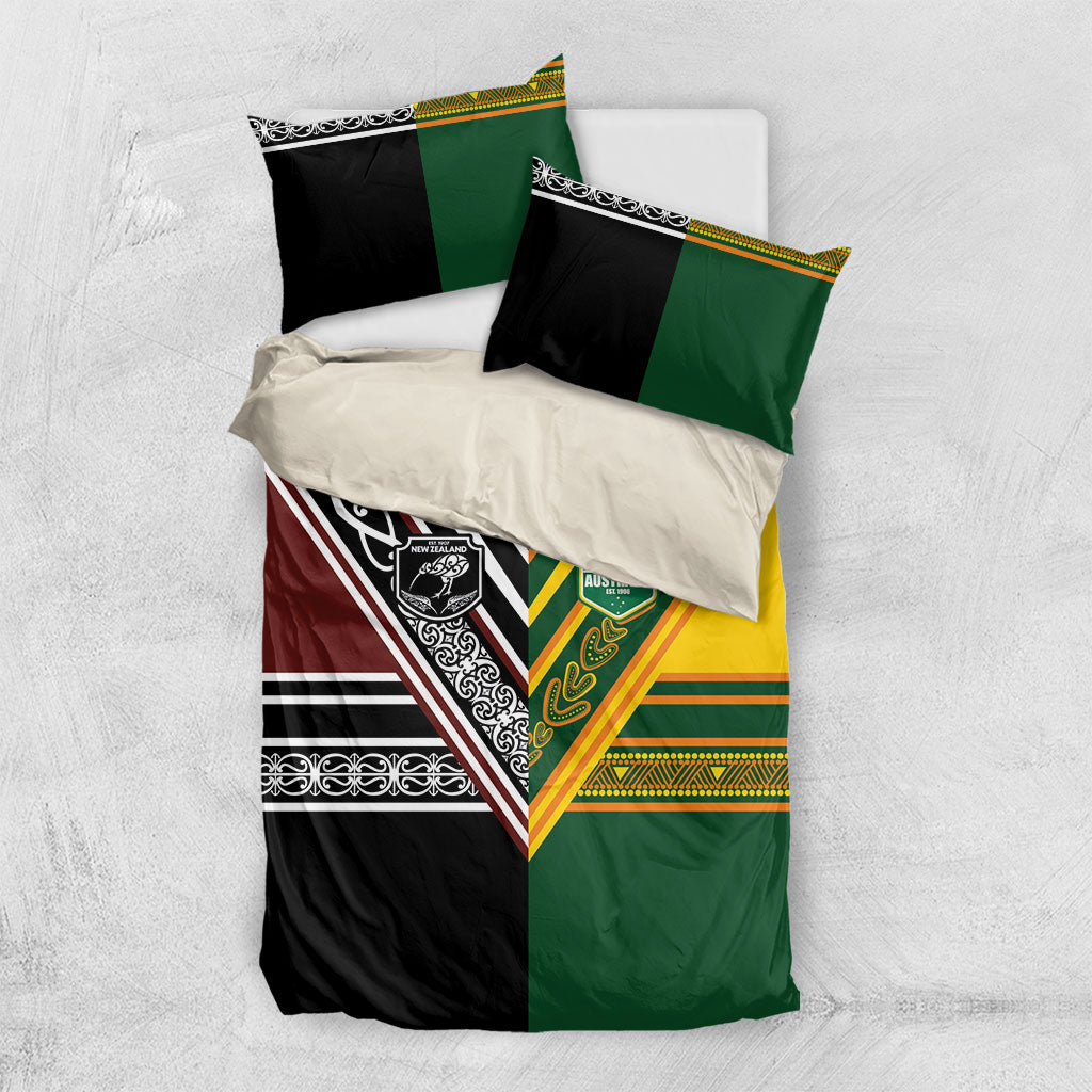 Rugby New Zealand and Australia Bedding Set Burgundy Koru Geometric with Aboriginal Chevron Sport Style