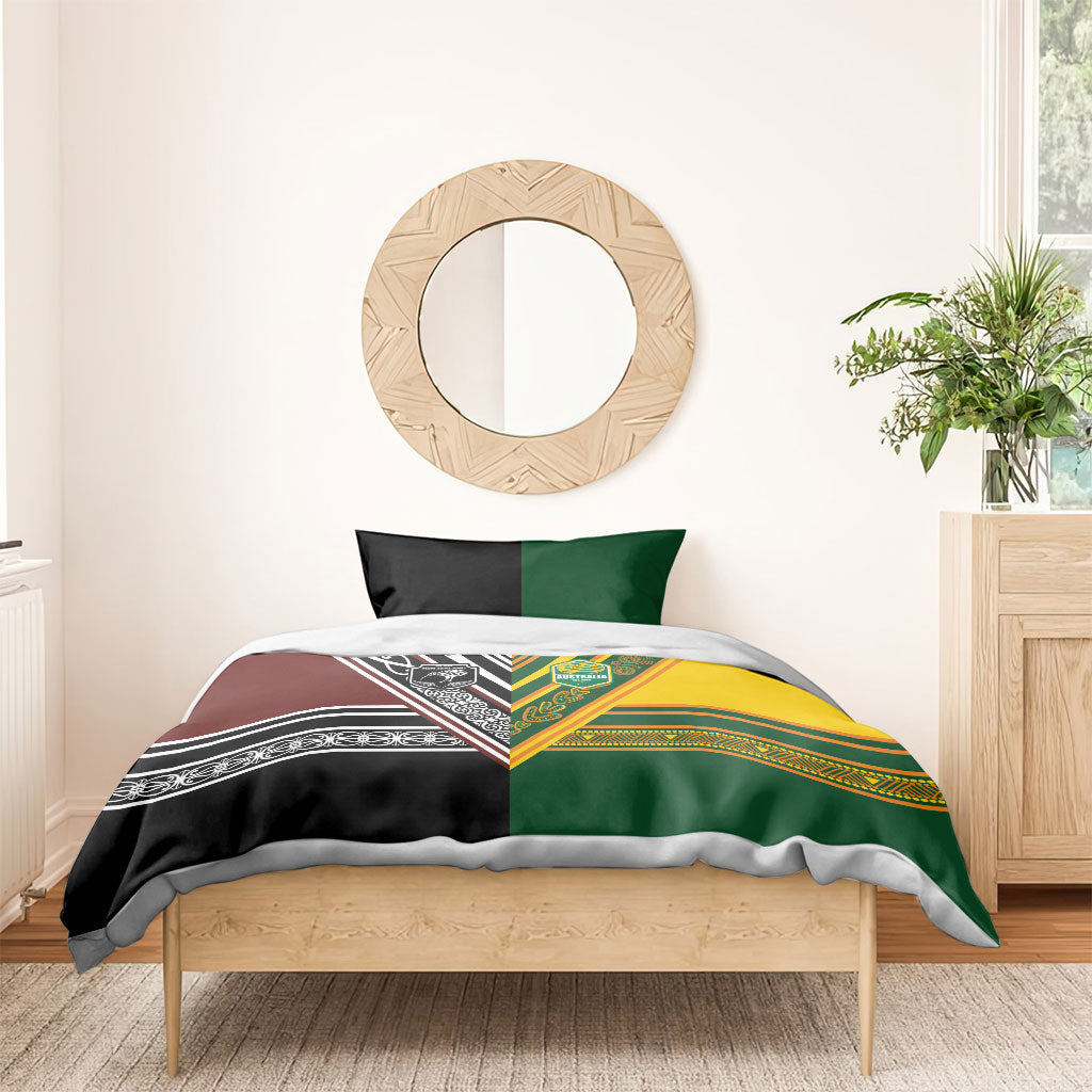 Rugby New Zealand and Australia Bedding Set Burgundy Koru Geometric with Aboriginal Chevron Sport Style