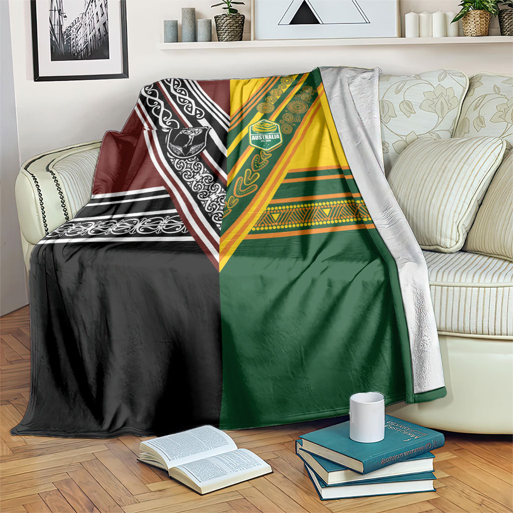 Rugby New Zealand and Australia Blanket Burgundy Koru Geometric with Aboriginal Chevron Sport Style