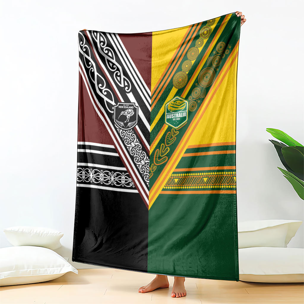 Rugby New Zealand and Australia Blanket Burgundy Koru Geometric with Aboriginal Chevron Sport Style