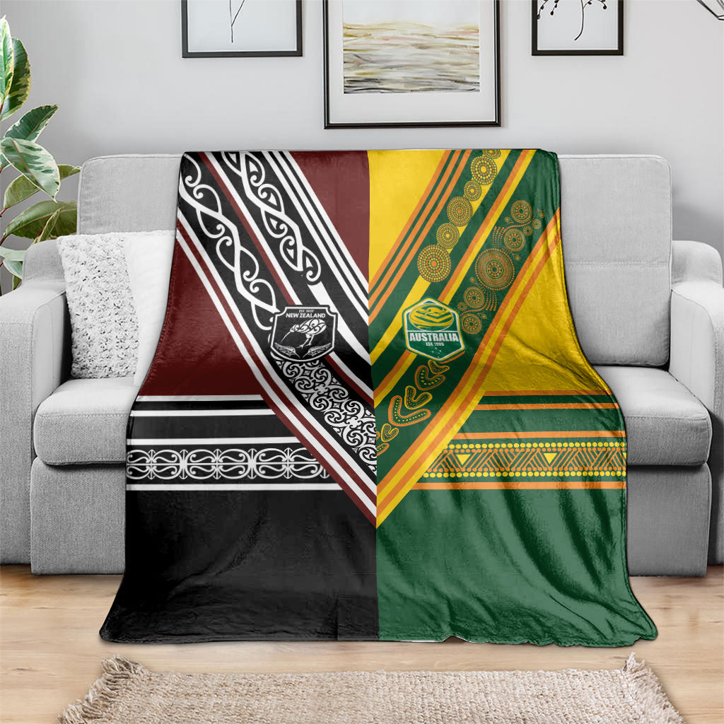 Rugby New Zealand and Australia Blanket Burgundy Koru Geometric with Aboriginal Chevron Sport Style