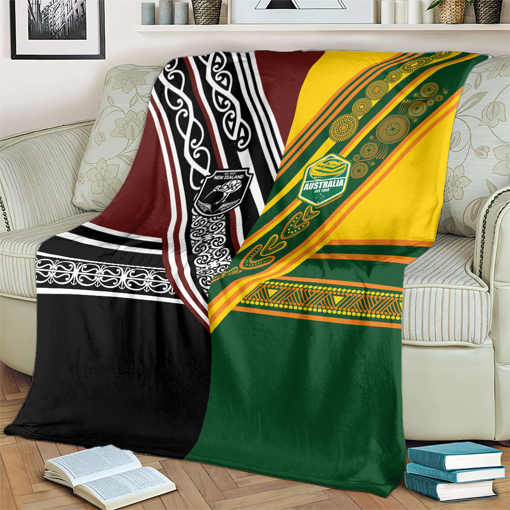 Rugby New Zealand and Australia Blanket Burgundy Koru Geometric with Aboriginal Chevron Sport Style