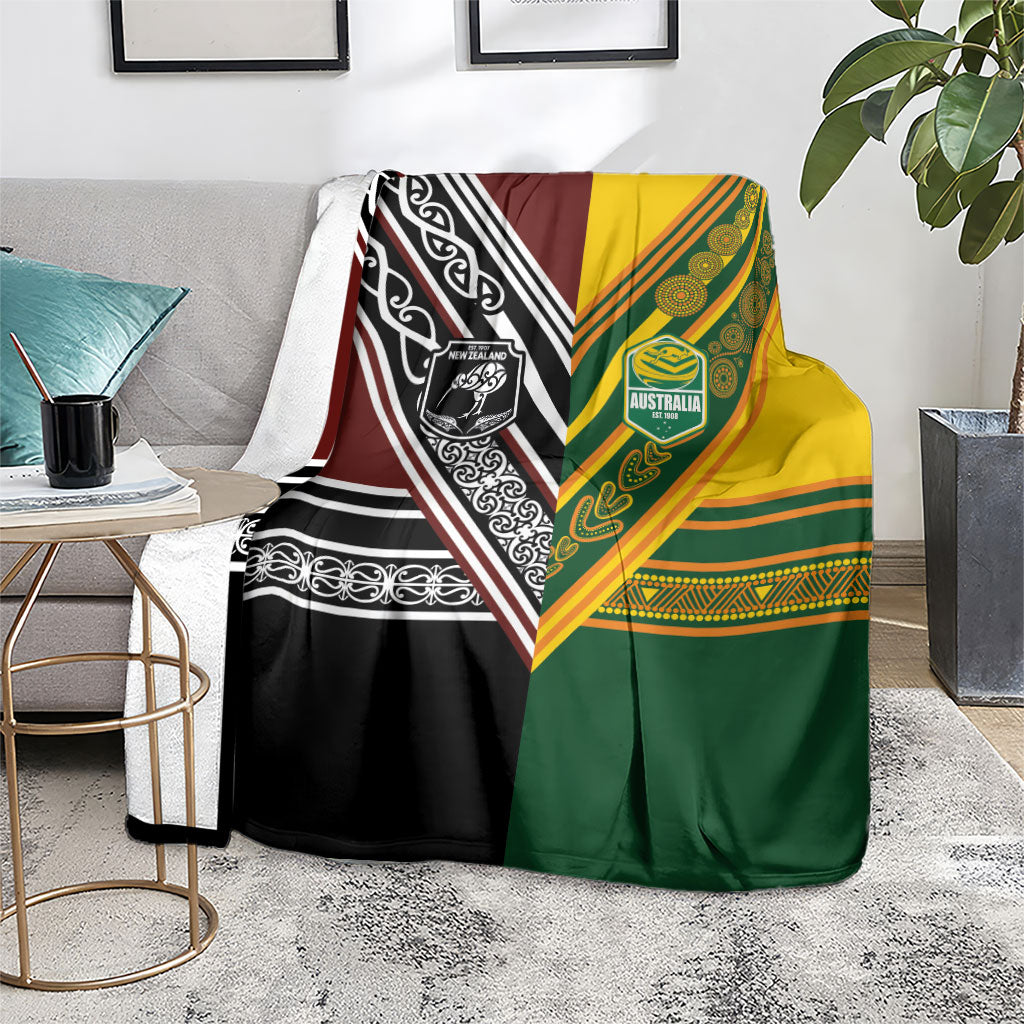 Rugby New Zealand and Australia Blanket Burgundy Koru Geometric with Aboriginal Chevron Sport Style