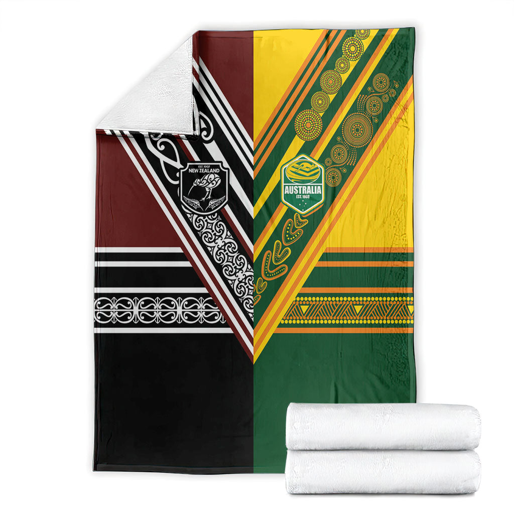 Rugby New Zealand and Australia Blanket Burgundy Koru Geometric with Aboriginal Chevron Sport Style