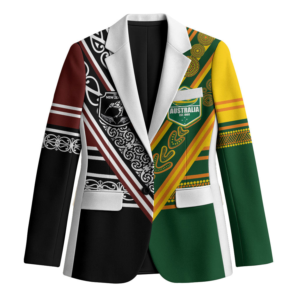 Custom Rugby New Zealand and Australia Blazer Burgundy Koru Geometric with Aboriginal Chevron Sport Style