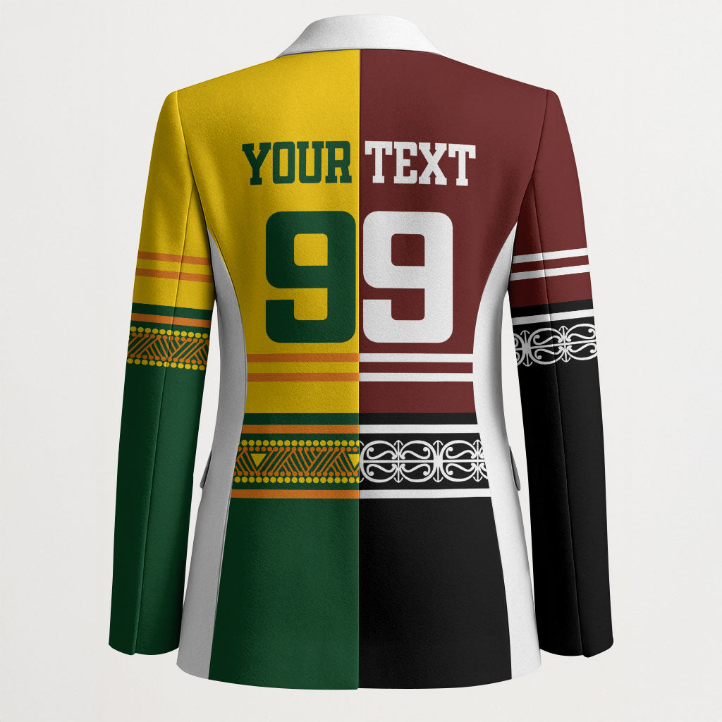 Custom Rugby New Zealand and Australia Blazer Burgundy Koru Geometric with Aboriginal Chevron Sport Style