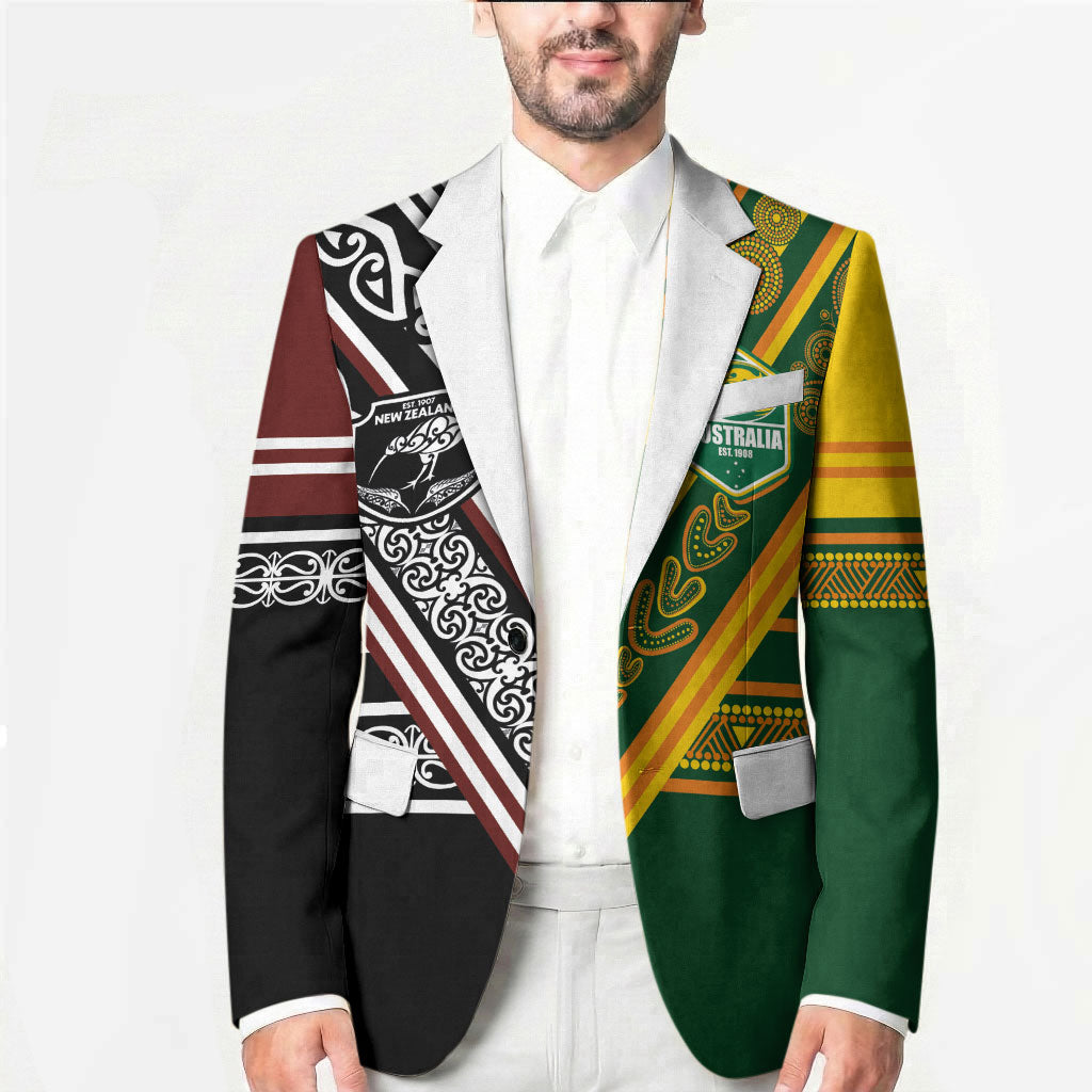 Custom Rugby New Zealand and Australia Blazer Burgundy Koru Geometric with Aboriginal Chevron Sport Style