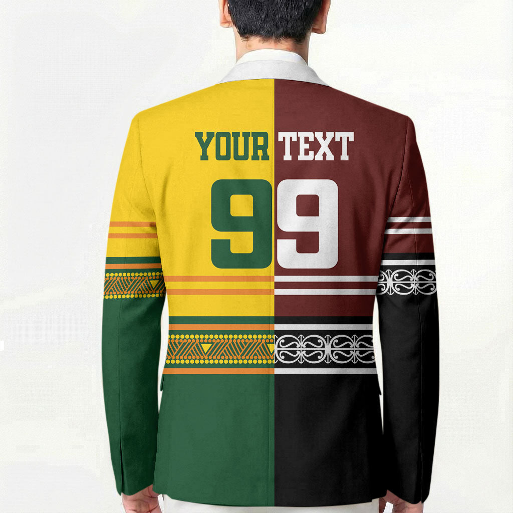 Custom Rugby New Zealand and Australia Blazer Burgundy Koru Geometric with Aboriginal Chevron Sport Style