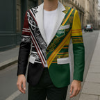 Custom Rugby New Zealand and Australia Blazer Burgundy Koru Geometric with Aboriginal Chevron Sport Style