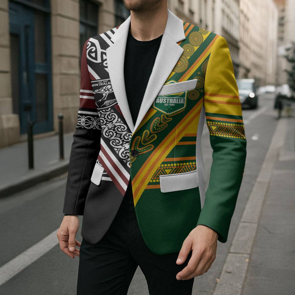 Custom Rugby New Zealand and Australia Blazer Burgundy Koru Geometric with Aboriginal Chevron Sport Style