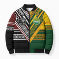 Custom Rugby New Zealand and Australia Bomber Puffer Jacket Burgundy Koru Geometric with Aboriginal Chevron Sport Style