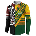 Custom Rugby New Zealand and Australia Button Sweatshirt Burgundy Koru Geometric with Aboriginal Chevron Sport Style