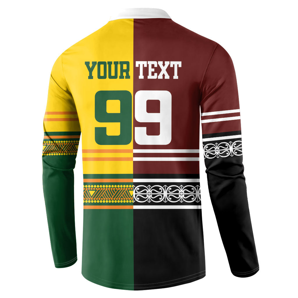 Custom Rugby New Zealand and Australia Button Sweatshirt Burgundy Koru Geometric with Aboriginal Chevron Sport Style