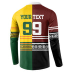 Custom Rugby New Zealand and Australia Button Sweatshirt Burgundy Koru Geometric with Aboriginal Chevron Sport Style