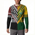 Custom Rugby New Zealand and Australia Button Sweatshirt Burgundy Koru Geometric with Aboriginal Chevron Sport Style