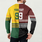 Custom Rugby New Zealand and Australia Button Sweatshirt Burgundy Koru Geometric with Aboriginal Chevron Sport Style