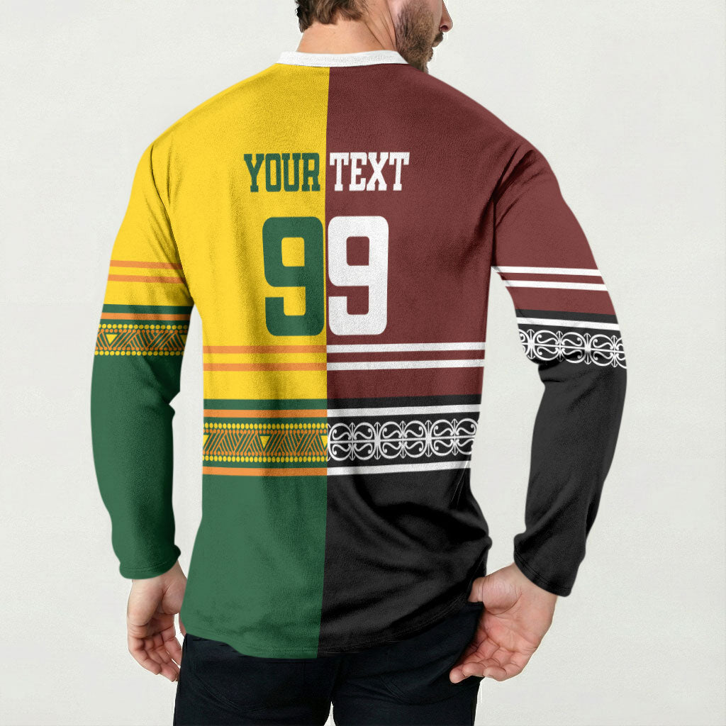 Custom Rugby New Zealand and Australia Button Sweatshirt Burgundy Koru Geometric with Aboriginal Chevron Sport Style