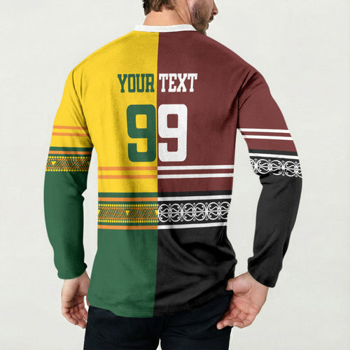 Custom Rugby New Zealand and Australia Button Sweatshirt Burgundy Koru Geometric with Aboriginal Chevron Sport Style